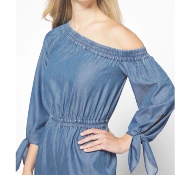 NEW Michael Kors Jumpsuit Size XL Blue Chambray Denim Wide Leg MSRP $179 NWT! - Picture 3 of 16